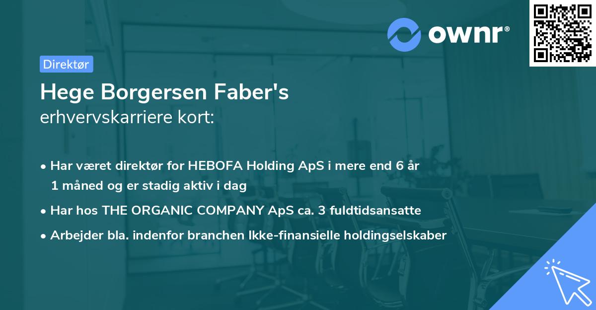 Hege Borgersen Faber's erhvervskarriere kort