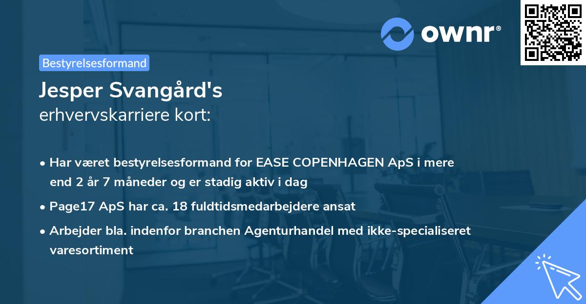 Jesper Svangård's erhvervskarriere kort