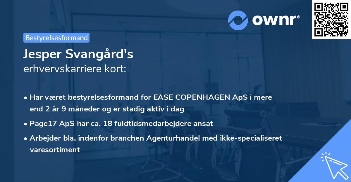 Jesper Svangård's erhvervskarriere kort