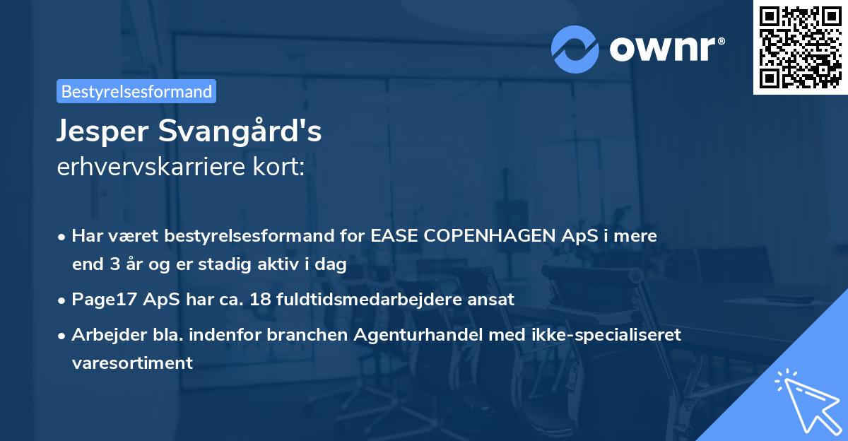 Jesper Svangård's erhvervskarriere kort