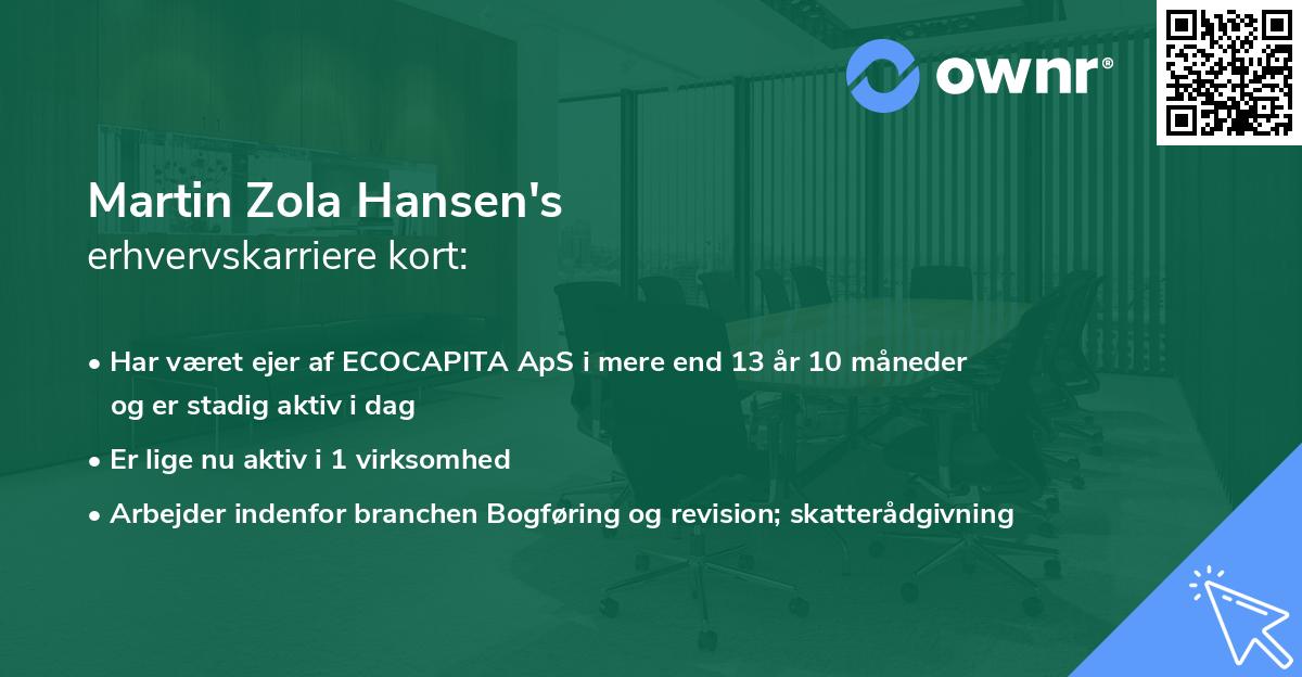 Martin Zola Hansen's erhvervskarriere kort