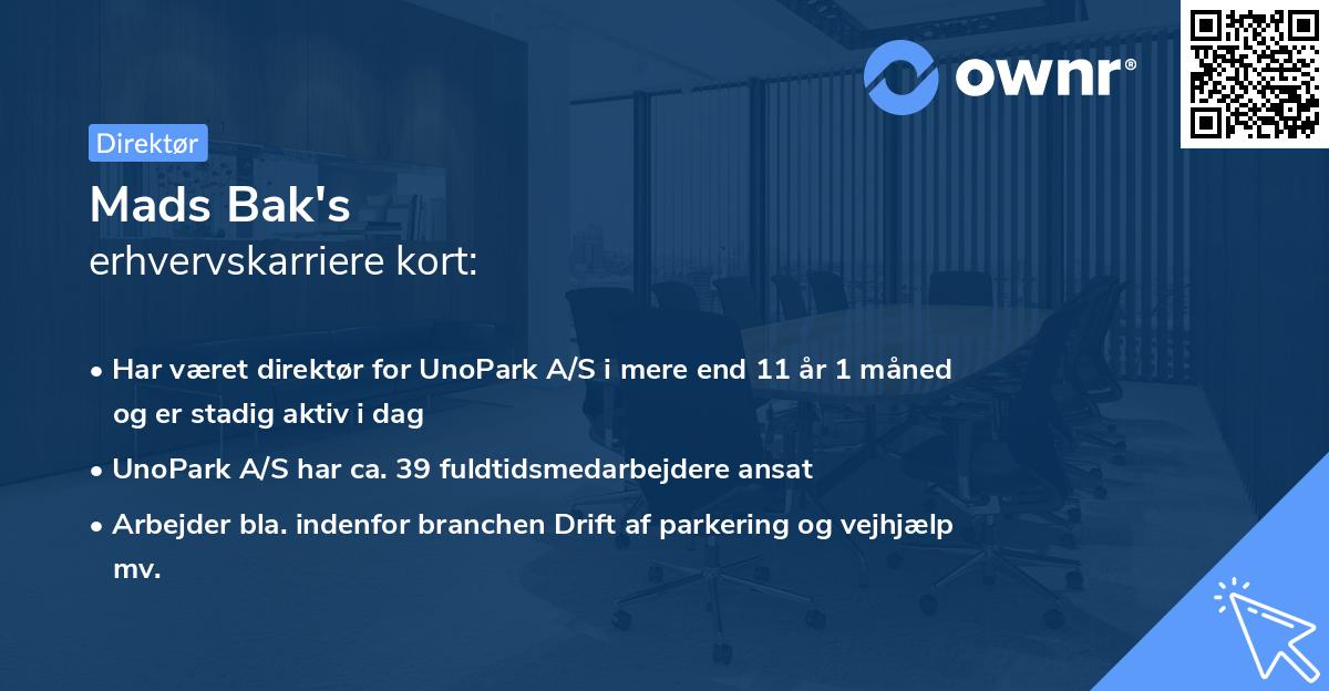 Mads Bak's erhvervskarriere kort