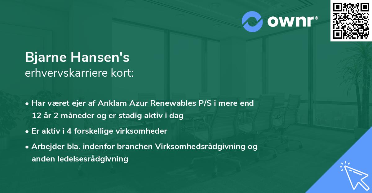 Bjarne Hansen's erhvervskarriere kort