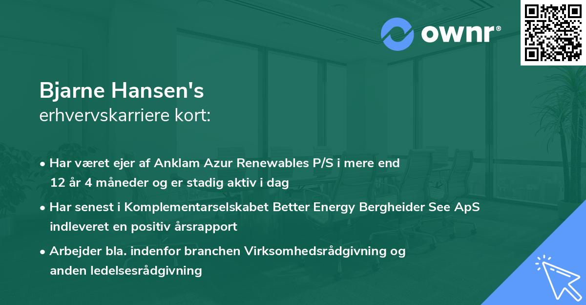 Bjarne Hansen's erhvervskarriere kort