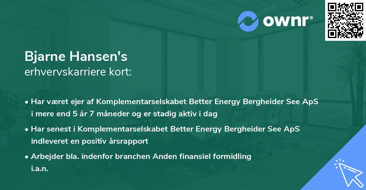 Bjarne Hansen's erhvervskarriere kort