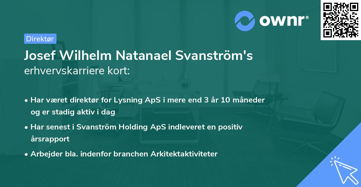 Josef Wilhelm Natanael Svanström's erhvervskarriere kort