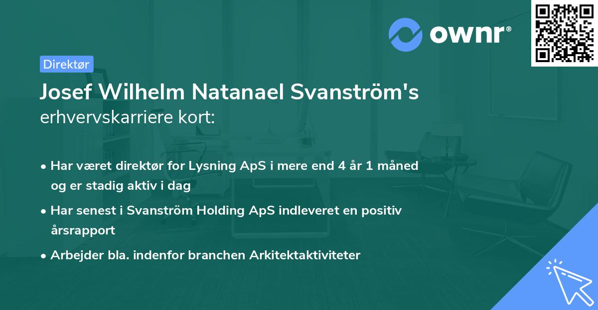 Josef Wilhelm Natanael Svanström's erhvervskarriere kort