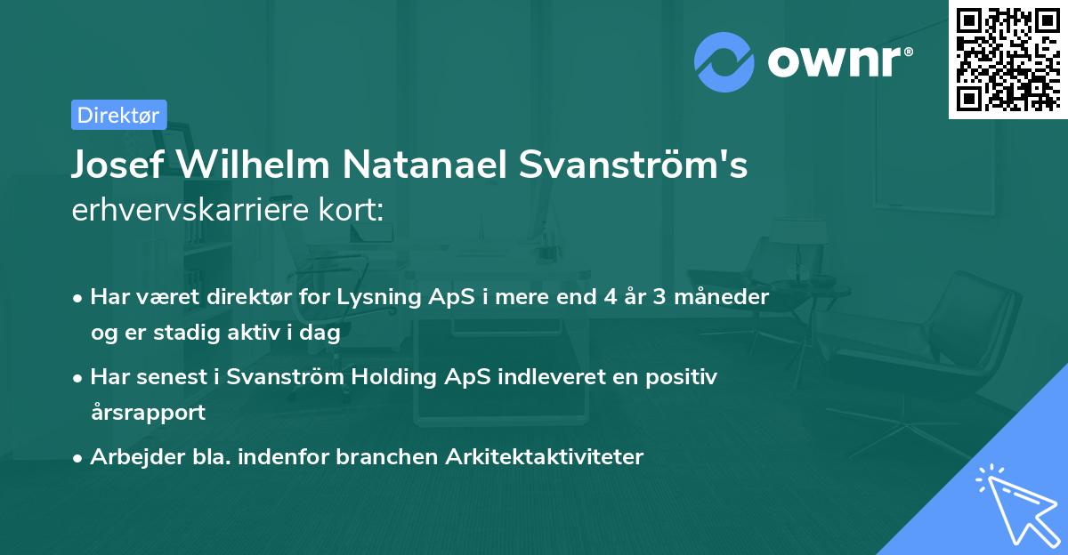 Josef Wilhelm Natanael Svanström's erhvervskarriere kort