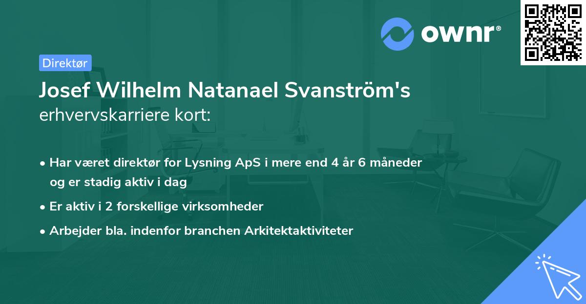 Josef Wilhelm Natanael Svanström's erhvervskarriere kort