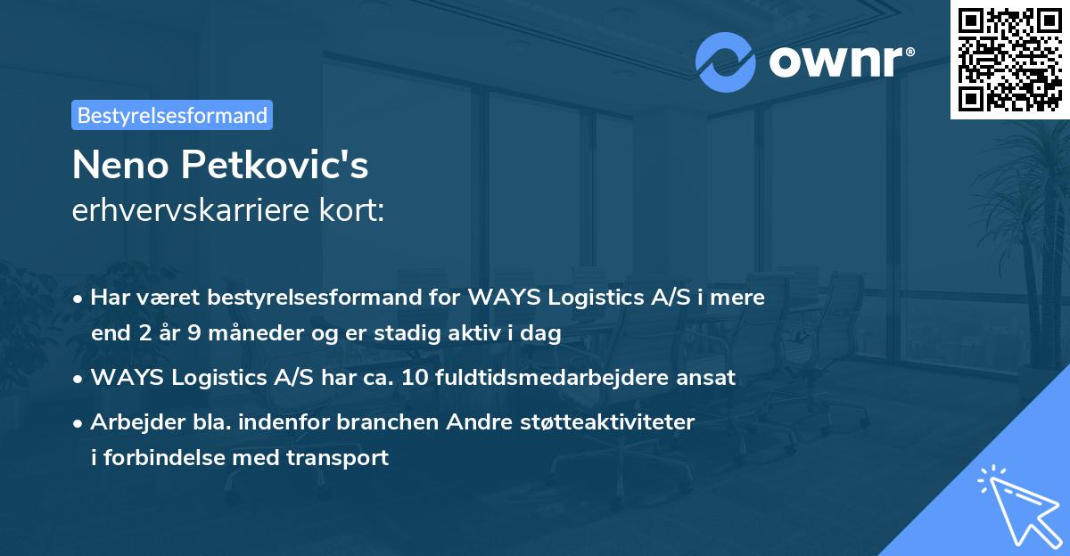 Neno Petkovic's erhvervskarriere kort