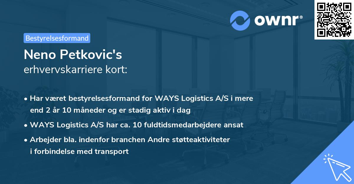 Neno Petkovic's erhvervskarriere kort