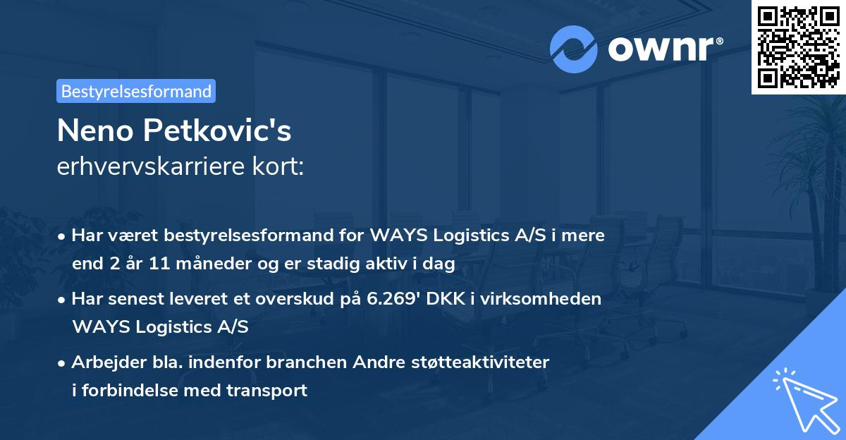 Neno Petkovic's erhvervskarriere kort