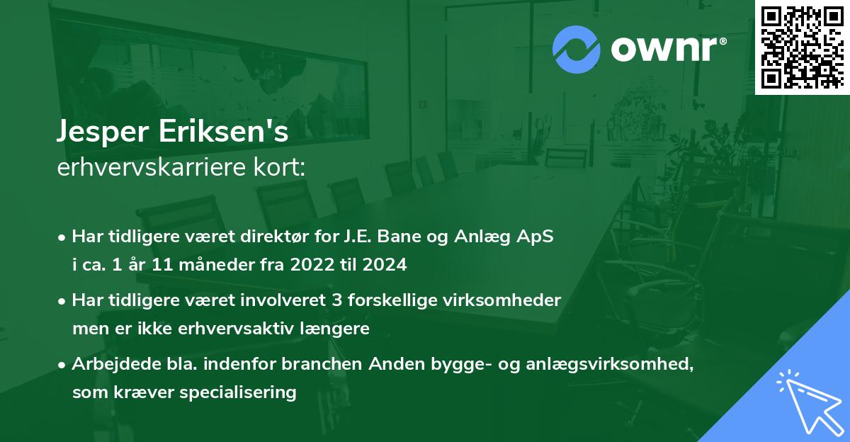 Jesper Eriksen's erhvervskarriere kort