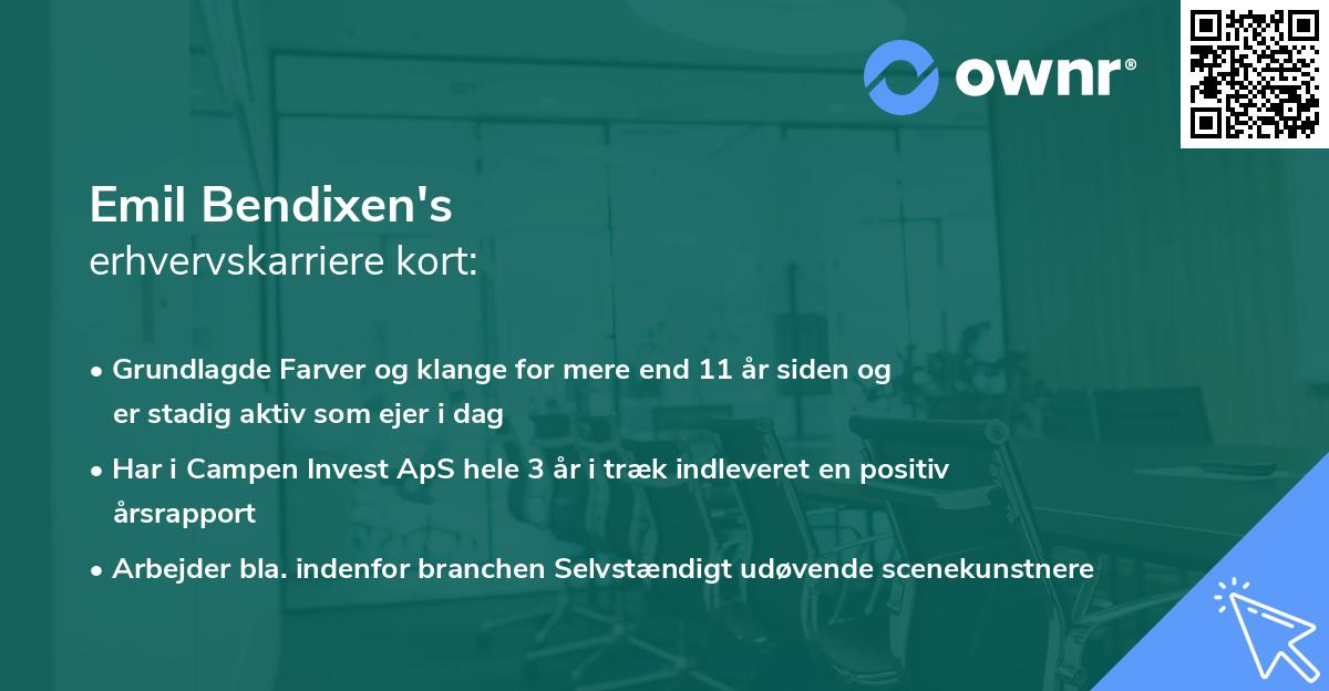 Emil Bendixen's erhvervskarriere kort