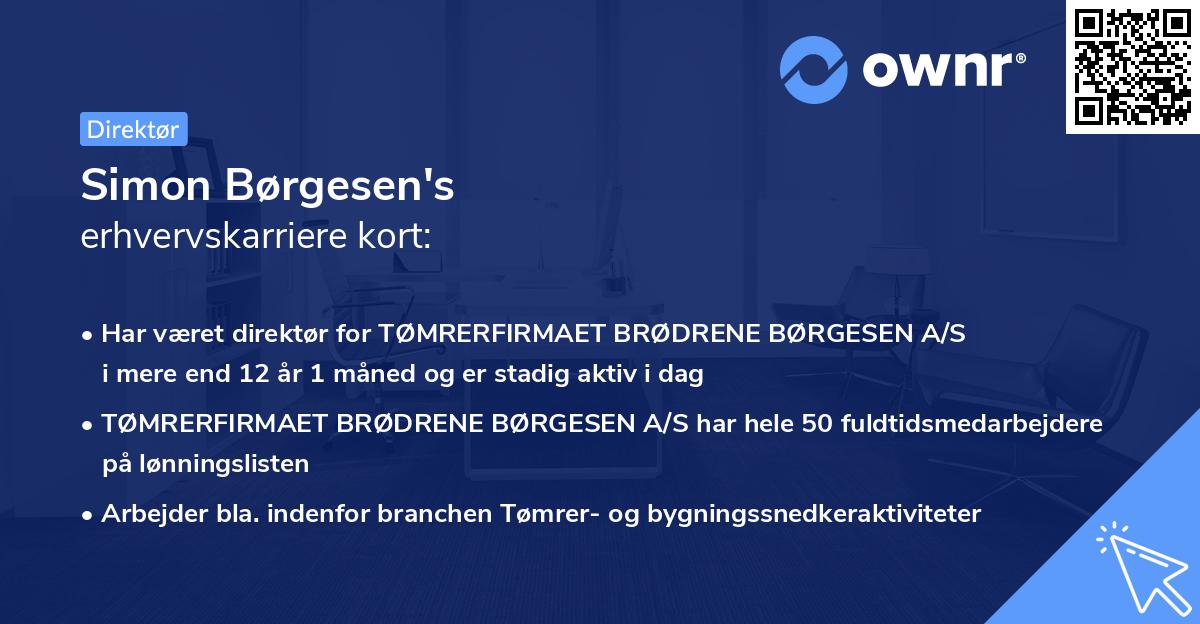 Simon Børgesen's erhvervskarriere kort
