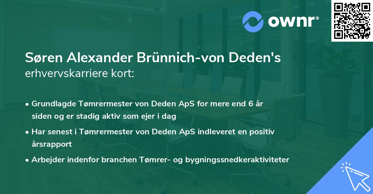 Søren Alexander Brünnich-von Deden's erhvervskarriere kort