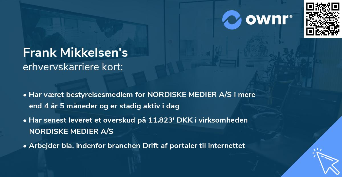 Frank Mikkelsen's erhvervskarriere kort