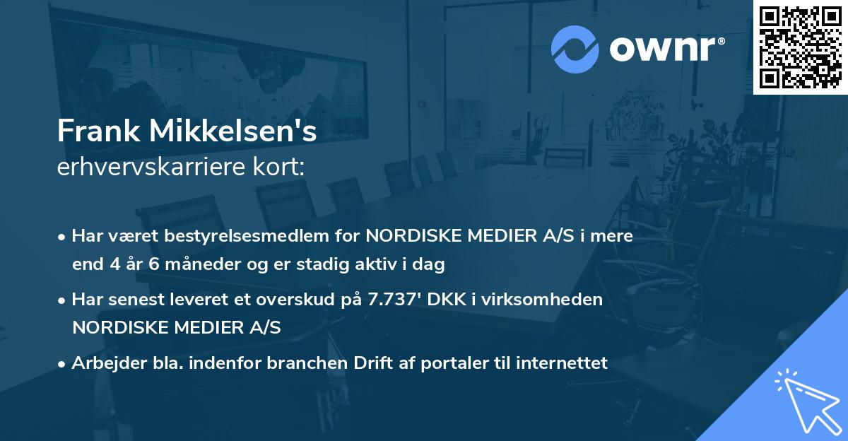 Frank Mikkelsen's erhvervskarriere kort