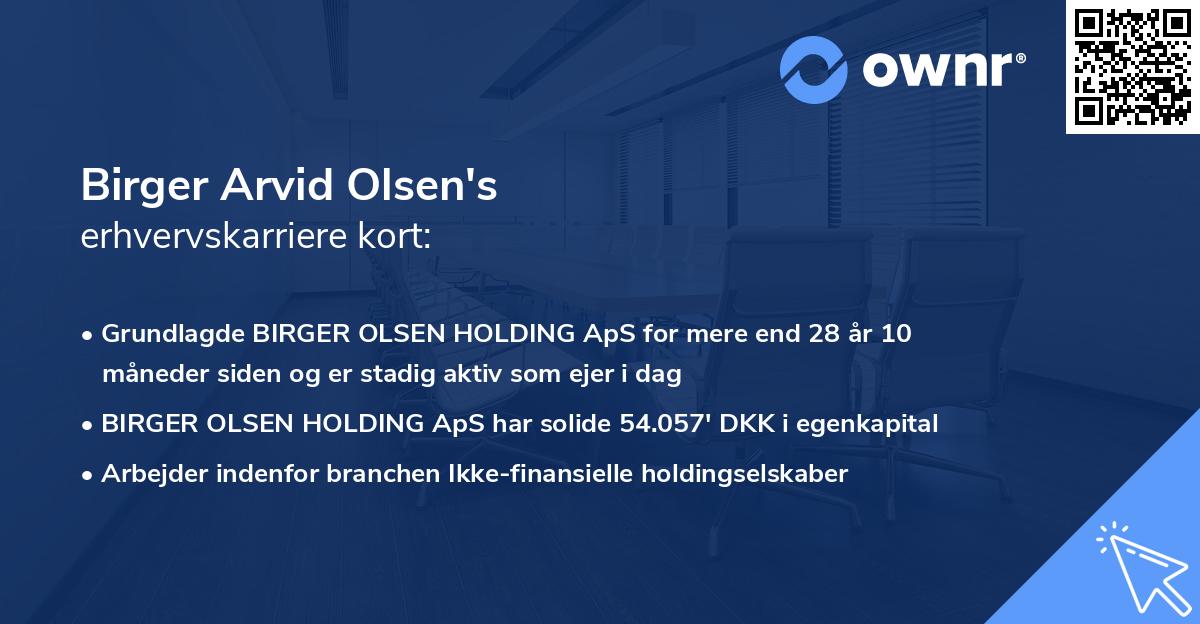 Birger Arvid Olsen's erhvervskarriere kort