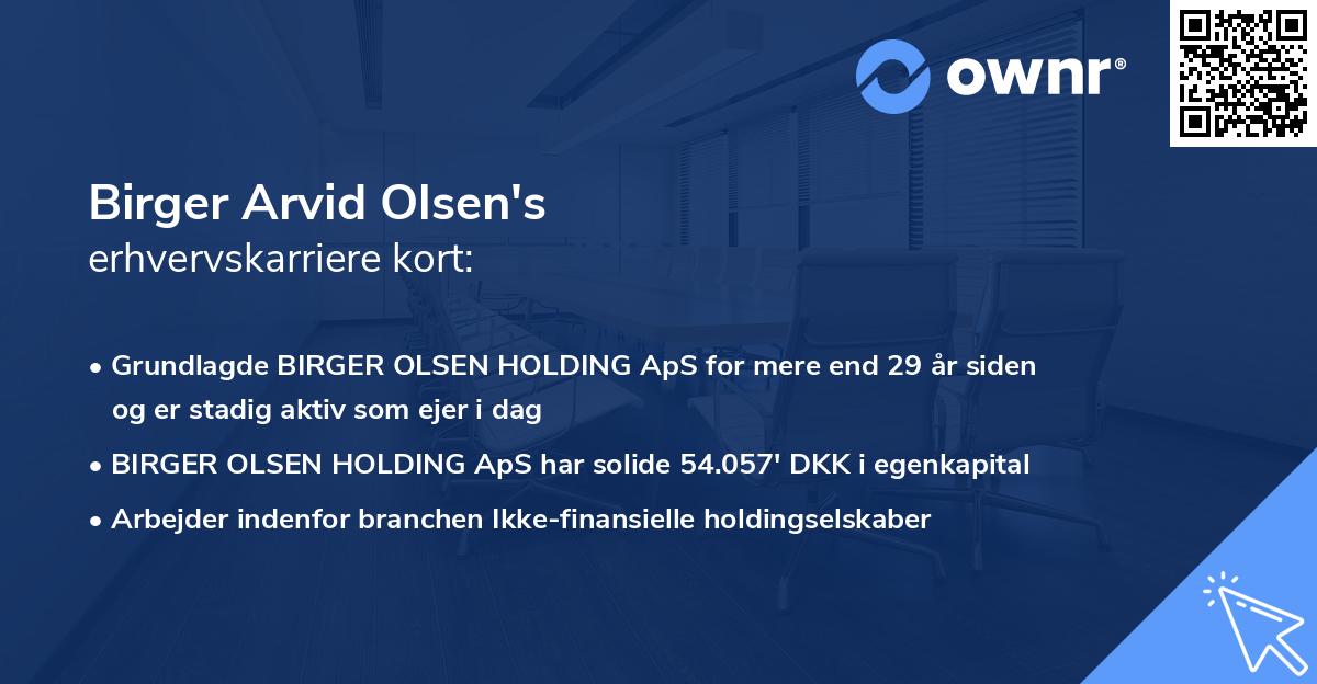 Birger Arvid Olsen's erhvervskarriere kort