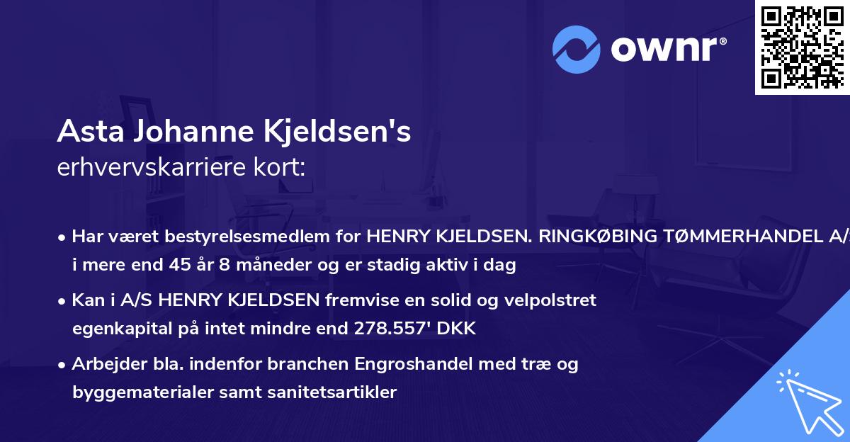 Asta Johanne Kjeldsen's erhvervskarriere kort