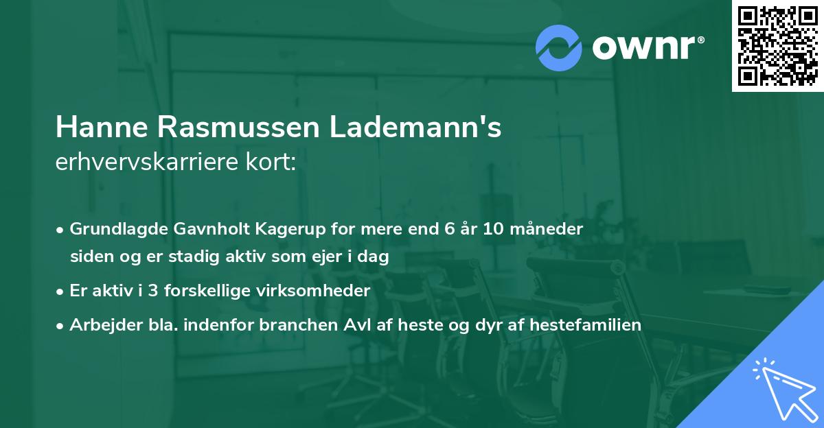 Hanne Rasmussen Lademann's erhvervskarriere kort