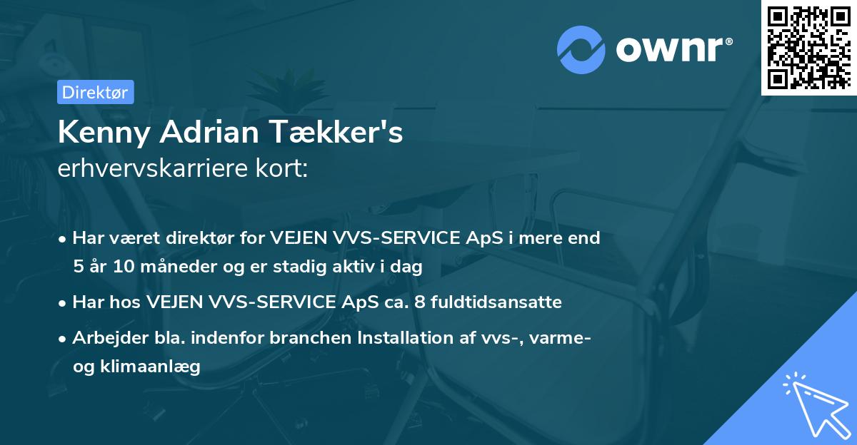 Kenny Adrian Tækker's erhvervskarriere kort