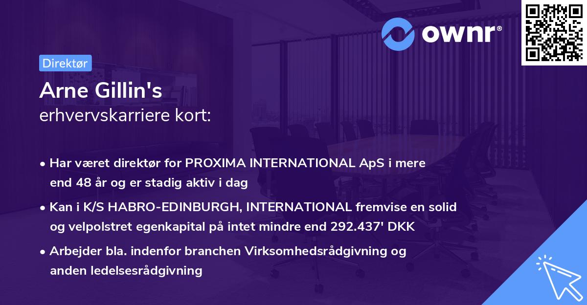 Arne Gillin's erhvervskarriere kort