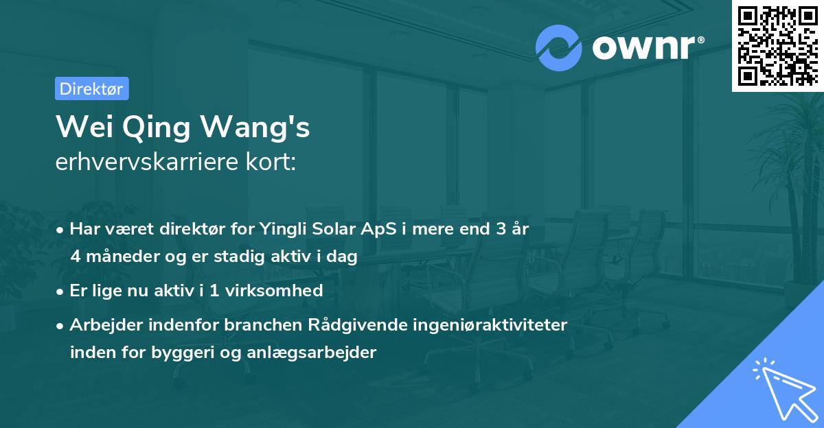 Wei Qing Wang's erhvervskarriere kort