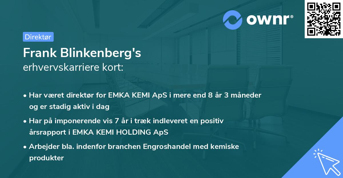 Frank Blinkenberg's erhvervskarriere kort