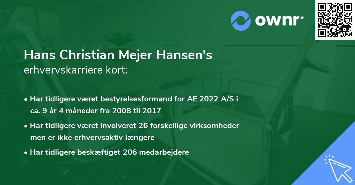 Hans Christian Mejer Hansen's erhvervskarriere kort
