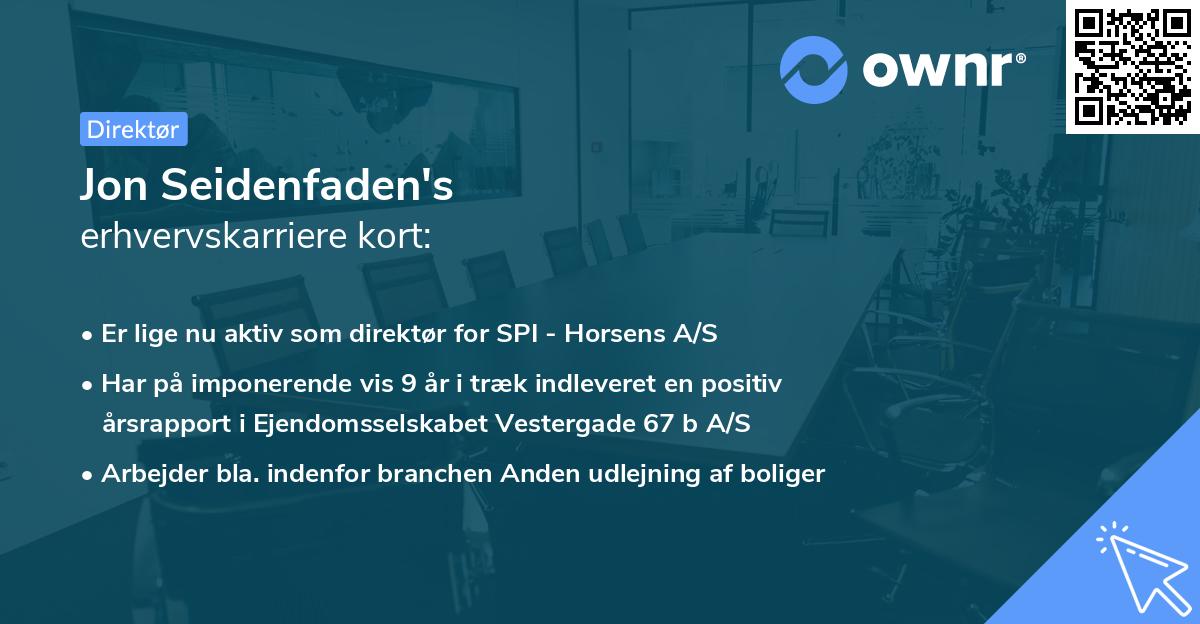 Jon Seidenfaden's erhvervskarriere kort