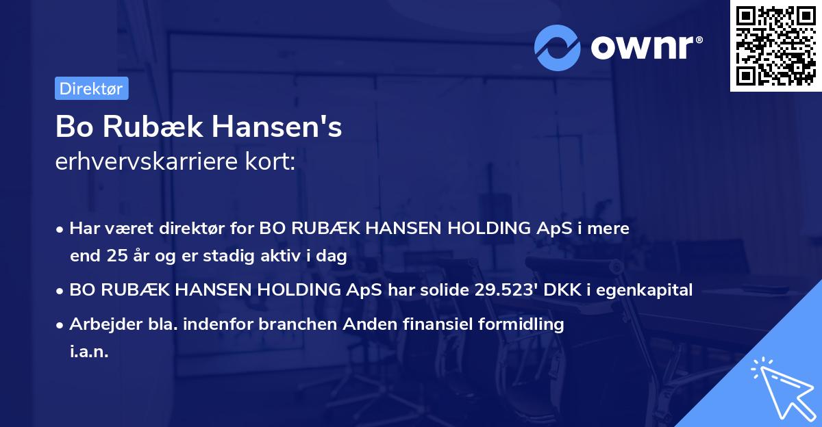 Bo Rubæk Hansen's erhvervskarriere kort