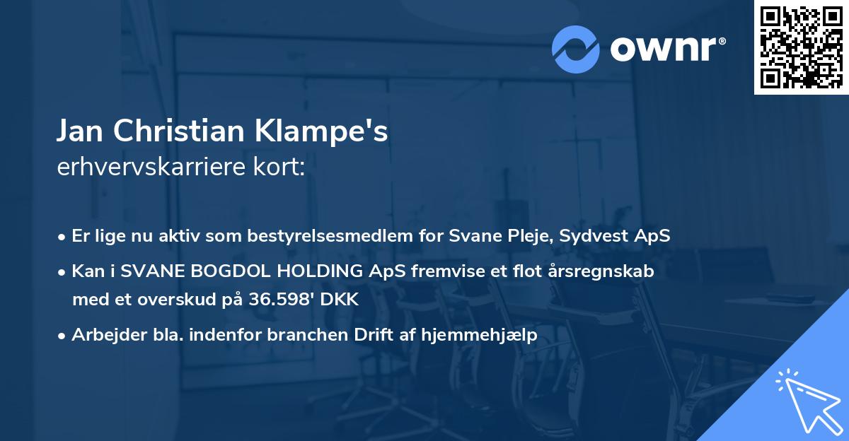 Jan Christian Klampe's erhvervskarriere kort