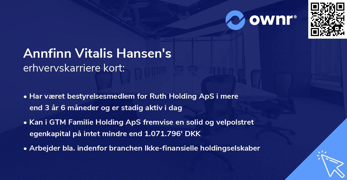 Annfinn Vitalis Hansen's erhvervskarriere kort