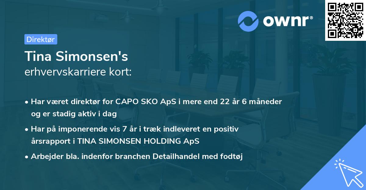Tina Simonsen's erhvervskarriere kort