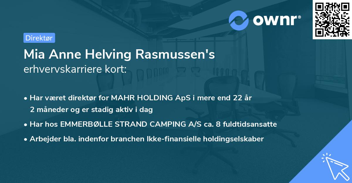 Mia Anne Helving Rasmussen's erhvervskarriere kort