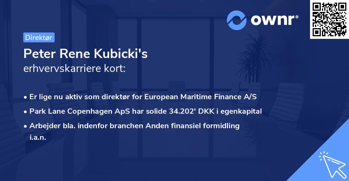Peter Rene Kubicki's erhvervskarriere kort