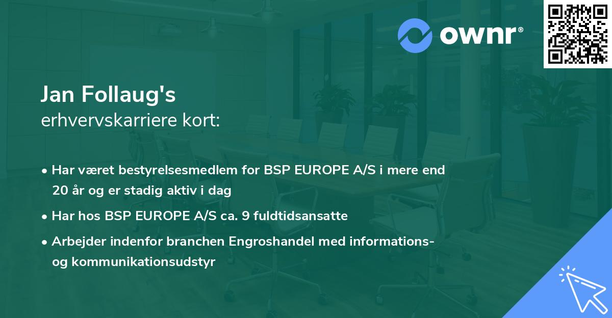 Jan Follaug's erhvervskarriere kort