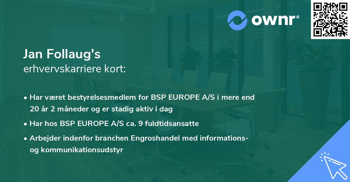 Jan Follaug's erhvervskarriere kort