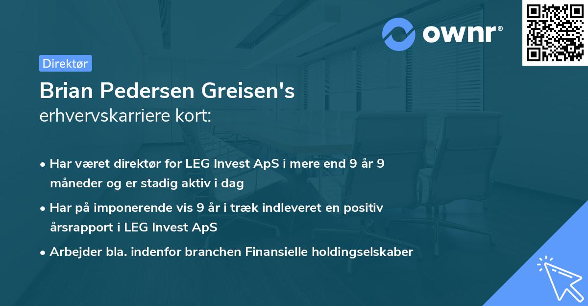 Brian Pedersen Greisen's erhvervskarriere kort
