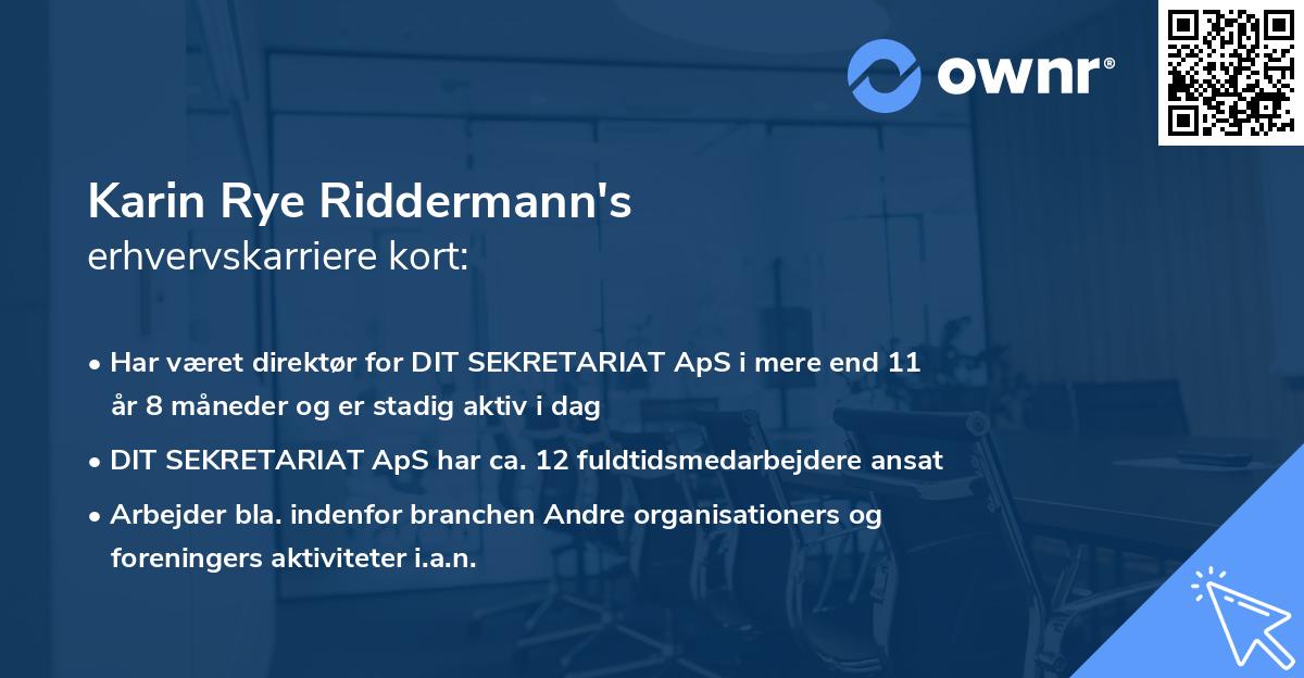 Karin Rye Riddermann's erhvervskarriere kort