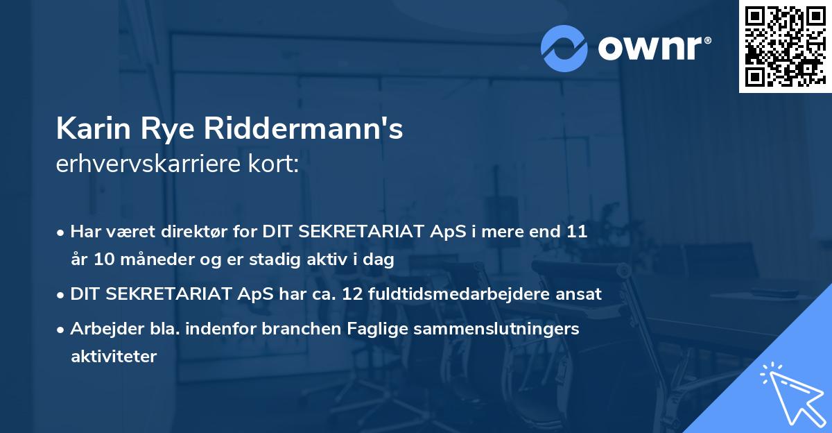 Karin Rye Riddermann's erhvervskarriere kort