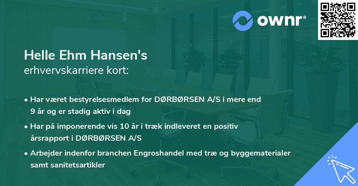 Helle Ehm Hansen's erhvervskarriere kort