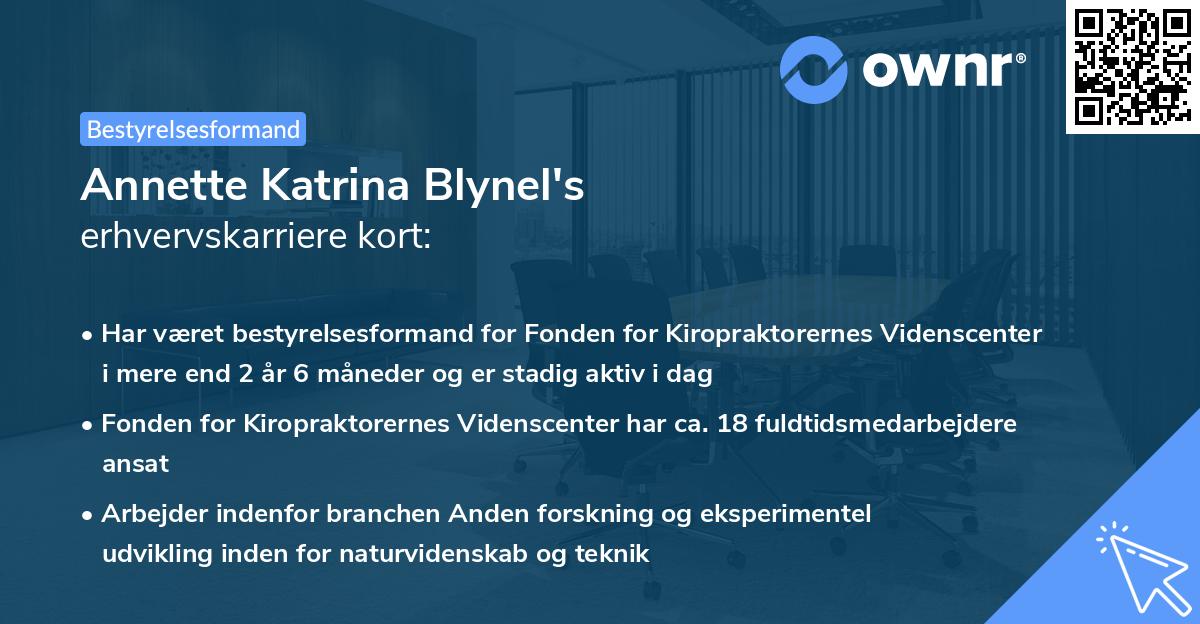 Annette Katrina Blynel's erhvervskarriere kort