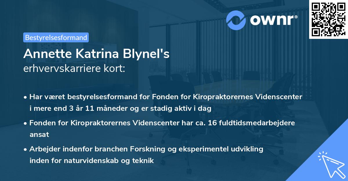 Annette Katrina Blynel's erhvervskarriere kort
