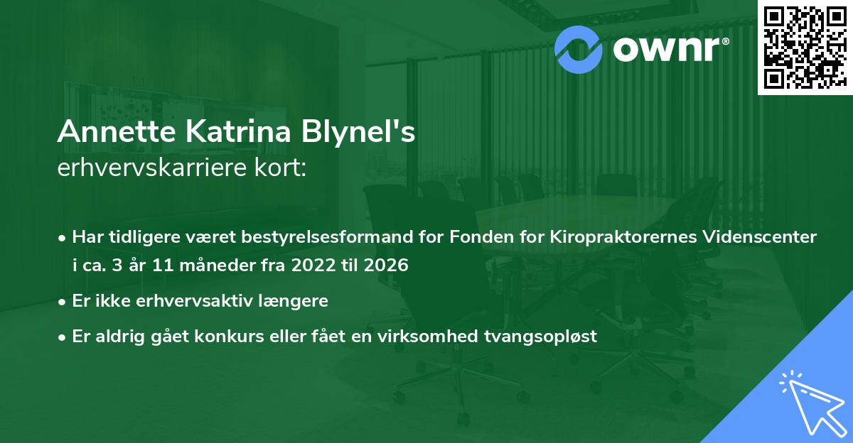 Annette Katrina Blynel's erhvervskarriere kort