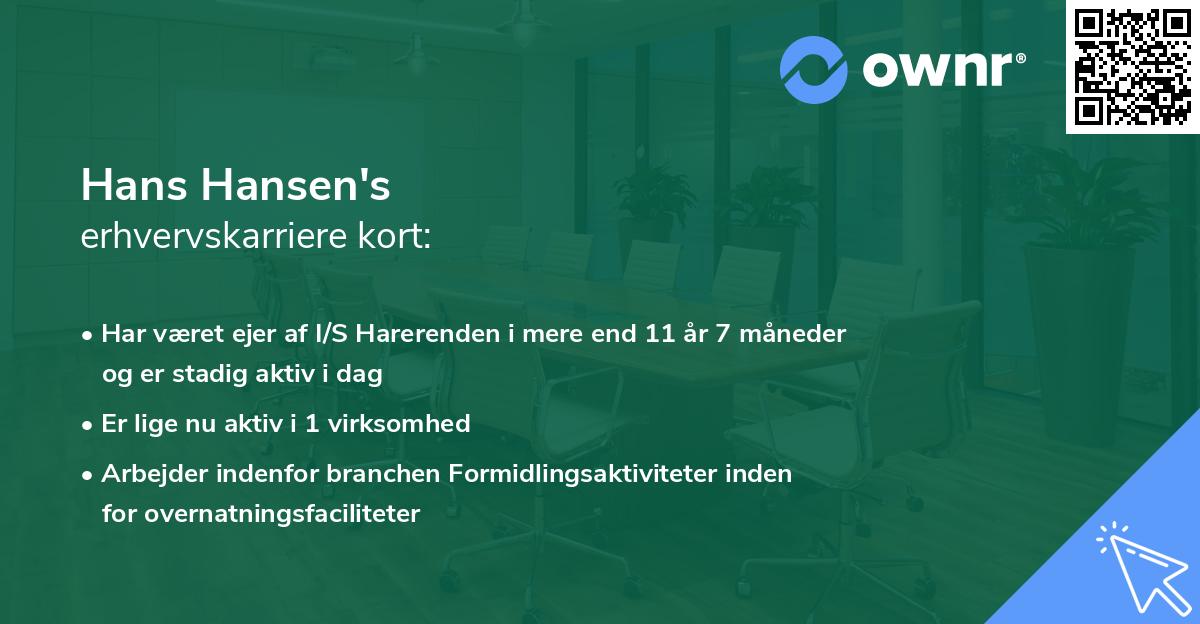 Hans Hansen's erhvervskarriere kort