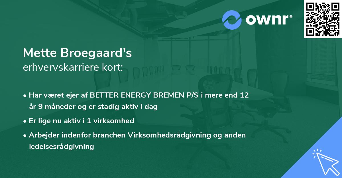 Mette Broegaard's erhvervskarriere kort