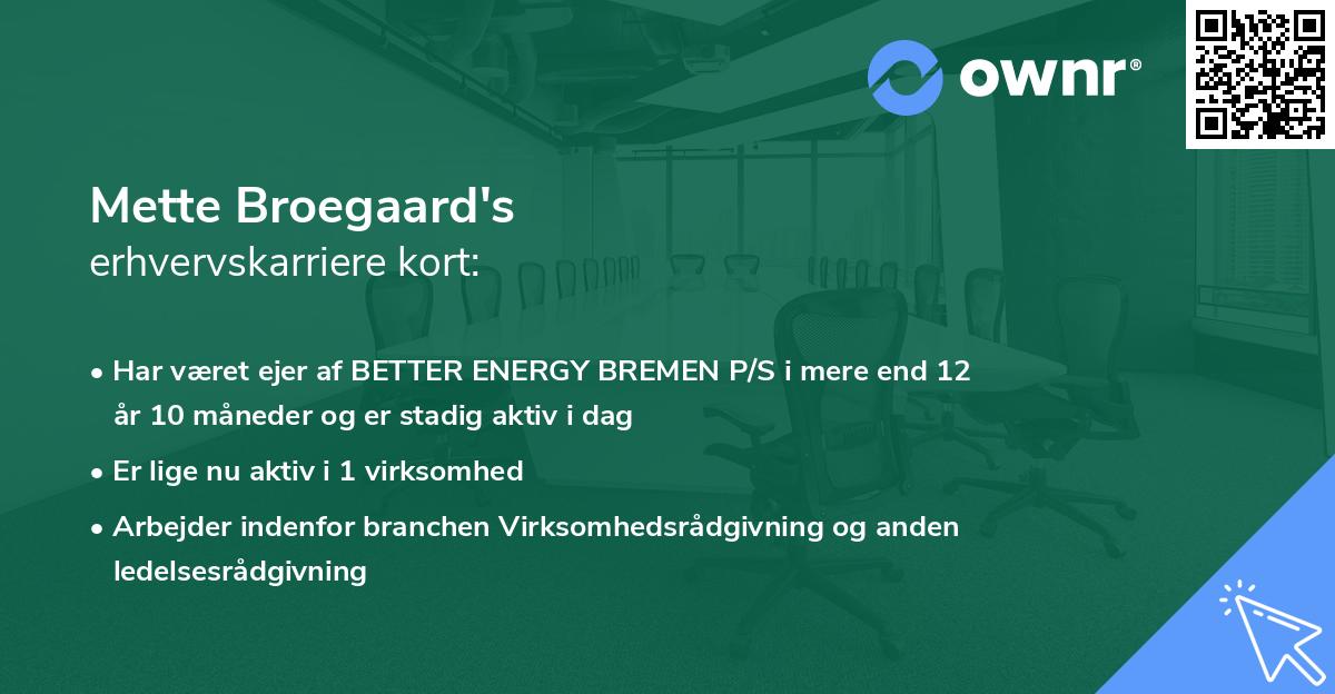 Mette Broegaard's erhvervskarriere kort